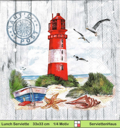 Leuchtturm Boot Muscheln Möwe am Strand - 1 Paket mit 20 Servietten